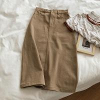 可盐可甜~后开叉复古高腰A字显瘦包臀半身裙卡其牛仔裙中长款春秋 卡其 S