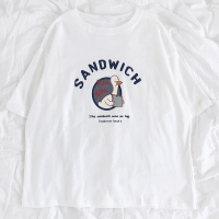 RENA三明治鸭鸭夏日趣味字母印花圆领宽松舒适显瘦百搭短袖T恤 米白色 均码