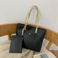 大包包女2021新款潮韩版百搭单肩包大容量学生托特包简约手提女包 黑色