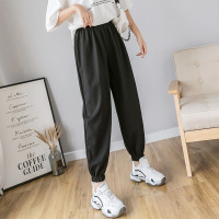 缩腿棉麻亚麻女裤萝卜灯笼束脚苎麻2021春夏束腿夏季薄款哈伦长裤 黑色 S