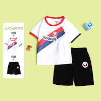 史努比snoopy男小童夏季儿童短袖套装男宝宝帅气2021新品时尚潮衣 黑色 80cm