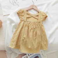 2021童装夏季新品露背连衣裙中小女童黄色小波点后背交叉连衣裙子 黄色 80cm