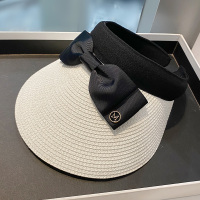 空顶帽子女夏天防晒遮脸遮阳帽韩版蝴蝶结鸭舌草帽户外出游太阳帽 白色 M(56-58cm)