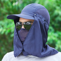 户外透气骑车防晒帽子遮脸渔夫帽太阳帽遮阳帽夏季男士钓鱼帽鸭舌 藏青色 [均码]