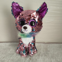 亮片毛绒玩具独角兽兔子恐龙猫头鹰狗狗猫咪公仔玩偶布偶双色变色 15厘米吉娃娃 10厘米-19厘米