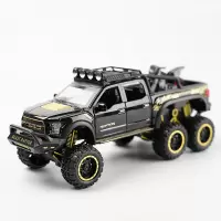 仿真猛禽F150越野车6X6皮卡避震大轮车合金车模儿童玩具货车男孩 亮黑