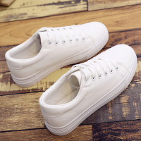2021夏季新款小白鞋女厚底松糕白色帆布鞋增高学生韩版百搭板鞋 全白 35