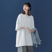 新疆棉胖mm短袖T恤女ins超火韩版宽松白色体恤潮原宿风大码女夏装 白色 S