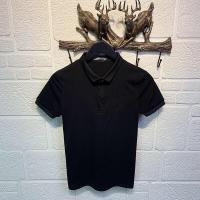 夏季潮流韩版衬衫领短袖POLO衫黑白条纹有带领短袖t恤男翻领衣服 黑色 S码 建议75-90斤