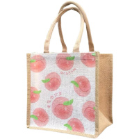 青年学生水果原创拉链包手提包便当包午餐包资料袋购物袋可放Ipad 粉红色 水蜜桃