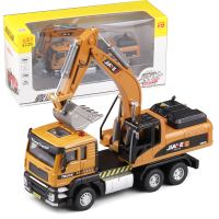 嘉业 随车挖掘机卡车 声光回力仿真合金工程车模型男孩玩具车 卡其色 盒装