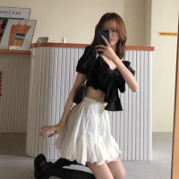 白色褶皱荷叶边半身裙女大码胖mm夏高腰显瘦防走光包臀a字裙裤潮 白色 S码[ 90-100斤]