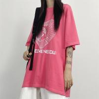 妈个鸡妈 韩国ins夏季高街3D网格爱心印花宽松休闲短袖T恤男女潮 玫红色 M