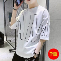 衣服潮男套装微胖潮胖嘻哈短袖t恤宽松男装一套搭配帅气潮流潮牌 单件上衣 白色 S