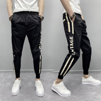 男裤子夏季薄款休闲裤韩版潮流百搭精神哈伦裤2020新款束脚九分裤 814侧边英文 27 S