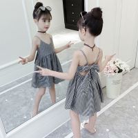 女孩小学生吊带公主裙子夏装八7十岁四6五薄款女童洋气漏背连衣裙 经典黑 100cm