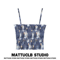 MATTUCLB 抹胸吊带小背心女夏短款外穿性感设计感小众叠穿上衣潮 蓝色 S