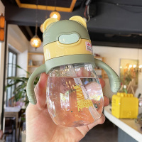 宝宝可爱吸管杯带手柄儿童学饮杯夏季户外便携水杯幼儿园喝水杯子 原野绿-270ml