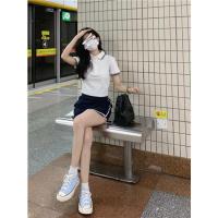 SEOUL 变身少女~韩系复古学院风减龄休闲polo领短袖T恤+短裙套装 半身裙 S