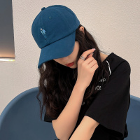 韩版ins百搭休闲卡通小人刺绣棒球帽子女春夏遮阳软顶鸭舌帽男潮 孔雀蓝(ins小人鸭舌帽) 可调节