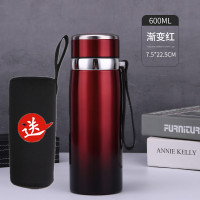 36不锈钢大容量800ml保温杯男过滤泡茶杯水杯户外便携直身杯子L 600ml 渐变红 送杯刷+杯套