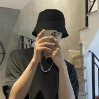 XUSH/宽檐黑色渔夫帽男士潮牌嘻哈日系遮阳帽防晒遮脸自闭帽子女 黑色 M(56-58cm)