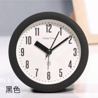 创意圆形电池闹钟 可爱卡通儿童学生学习闹钟宿舍静音夜光小闹表 3寸简约黑色 11.5厘米