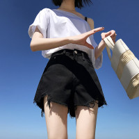 大码牛仔短裤女春装2021年新款显瘦百搭夏季a字宽松热裤潮ins外贸 116黑色 S码[ 90-100斤]