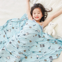 宝宝冰丝毯新生婴儿被子夏季薄款儿童盖毯巾空调被幼儿园午睡毯子 蓝饼干[70x120cm]冰丝凉感A类亲肤