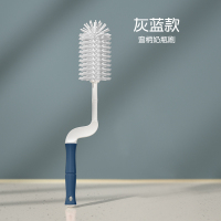 硅胶奶瓶刷子360度婴儿奶嘴刷洗吸管刷洗清洁刷奶瓶夹沥水架套装 【灰蓝】旋转奶瓶刷