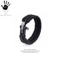 M-D 宽版手绳户外登山伞绳手链金属扣可调节男女编织手环七芯野营 黑色