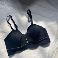 大胸显小内衣女超薄款无痕防下垂收副乳日系bra无钢圈文胸罩套装 黑色单件 70A
