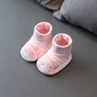 新生婴儿鞋袜春秋季不掉0-3-6-12个月男女宝宝防掉软底棉布鞋小熊 粉色小熊(春秋不加绒)[送鞋带] 内长10cm