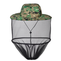 防晒钓鱼帽子户外防蚊虫夜钓装备大全防叮咬头罩养蜂面纱面罩配件 绿方块斑点 均码
