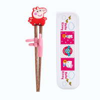 儿童筷子训练筷3-4-6-8岁 宝宝学练习筷幼儿实木家用辅助神器二段 红猪+盒