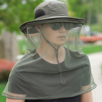 户外露营防蚊虫护头网防蚊养蜂面罩男女网纱头套蚊帐钓鱼网纱帽mm 网纱款 军绿色 户外帽子,大檐防晒