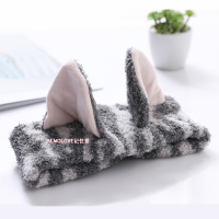 日本版猫耳朵可爱束发带洗脸化妆卖萌发带洗漱卸妆敷面膜发套 灰条纹-大号(直径19CM)