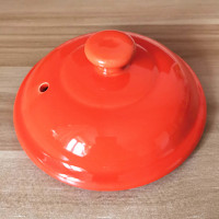 彩色砂锅盖配件陶瓷砂锅盖子黄色彩盖汤锅炖锅盖子汤煲盖锅盖 桔红色 外14.5CM 有卡槽