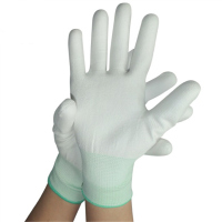 薄款PU涂掌塑胶手套 尼龙劳保工作防静电 白色作业手套女 白色PU涂掌手套(12双) S