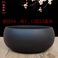 紫砂茶杯洗特大小号笔洗烟灰缸多肉无孔水培菖蒲碗莲水仙花盆 6寸平面黑色