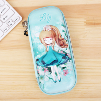 乐知源花花姑娘小学生笔袋EVA大容量女孩文具盒3D硬壳铅笔盒 8642湖蓝