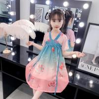 妃蝶轩[满48]女童古风夏装超仙古装汉服裙子连衣裙国风3218 蓝色 裙长偏短 110cm