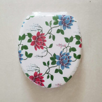 pvc软马桶盖木质海绵u/O型老式坐便盖坐便器通用加厚坐便盖板 UO型 塑杆 红蓝大花[43*35]