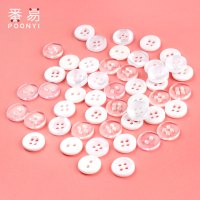 特价衬衫纽扣百搭男女白色圆形衣服透明树脂衬衣钮扣雪纺衫小扣子 1#白色两眼面包【20颗】+盒 11.5mm