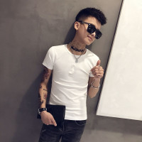 短袖t恤男新款动漫宽松五分中袖体恤学生上衣服ins潮牌半袖打底衫 圆领短袖白 2XL