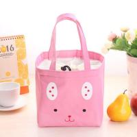饭盒手提包可爱保暖冷帆布便当防水铝箔加厚学生上班族带饭保温袋 香槟色 粉色兔子