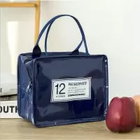 手提便当包大小号防水上班带饭加厚铝箔保温午餐包学生手拎饭盒袋 深蓝色