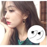 韩国气质百搭个性黑色花骨朵儿U形学生耳钉耳环耳饰 女韩版 黑花弯钩