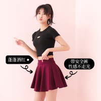 百褶裙高腰半身裙女新款显瘦休闲洋气蓬蓬伞裙夏季学生短裙子春夏 [带安全裤防走光]蓬蓬红 L [适合100-125斤]