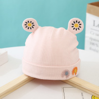 婴儿帽子春秋冬季3-6-12个月新生儿胎帽潮流小雏菊男女宝宝帽1岁 粉色 [夹棉厚款]1-6个月 有弹性(37-45cm